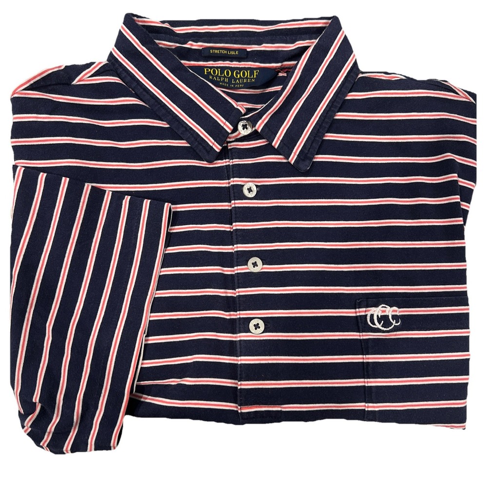 Polo Golf Ralph Lauren Stretch Lisle Navy With Red / White Stripe Size L